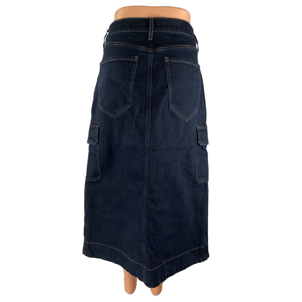 Express Blue High Waisted Front Slit Midi Cargo A-line Denim Jeans Skirt Size 12 - Picture 2 of 5